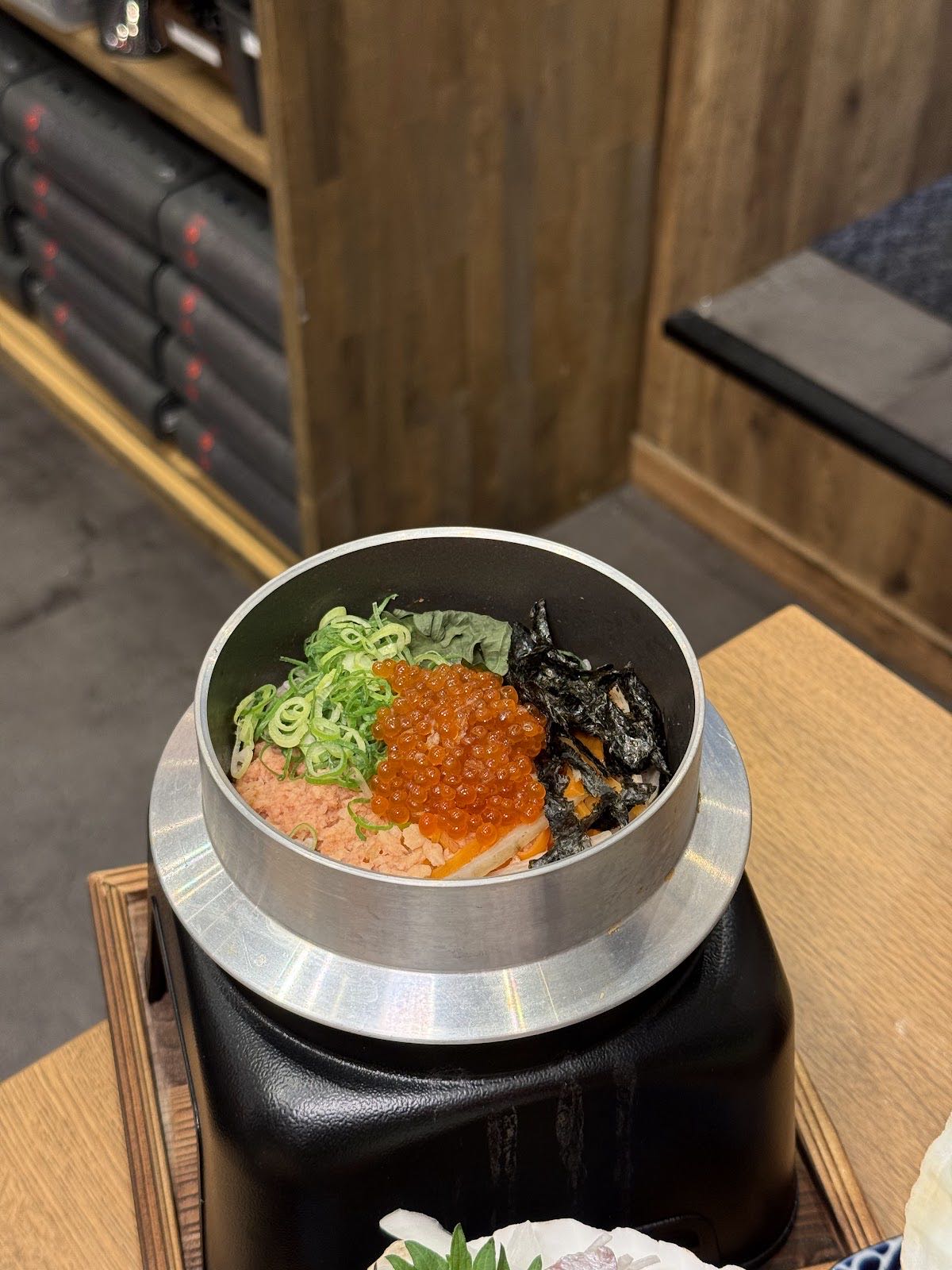 A rice bowl topped with salmon roe